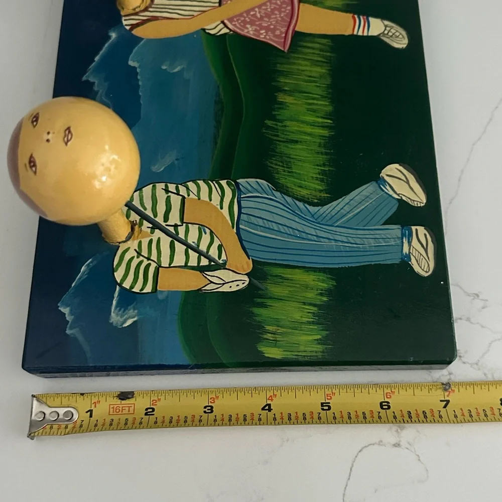 Golf Golfing Ball Wood Plaque Holder Painted HANDMADE FOLK-ART Coat Rack unique